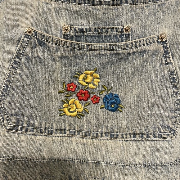 Route 66 Vintage 90's Y2K Denim Jean Overall Shorts Floral Embroidery Size L - Picture 3 of 13